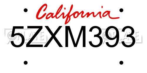 5ZXM393 California License Plate