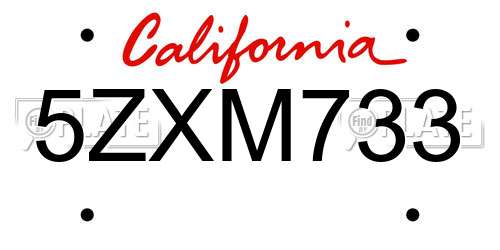 5ZXM733 California License Plate
