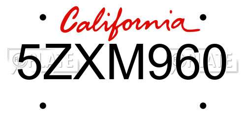 5ZXM960 California License Plate