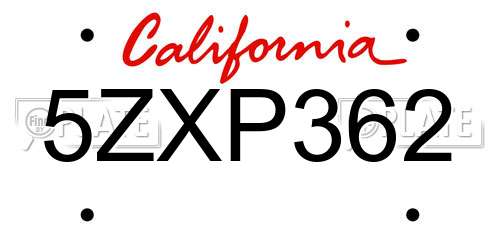 5ZXP362 California License Plate