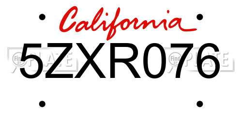 5ZXR076 California License Plate