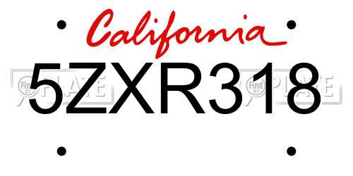 5ZXR318 California License Plate