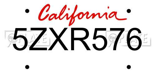 5ZXR576 California License Plate