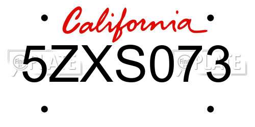 5ZXS073 California License Plate