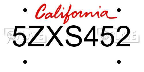 5ZXS452 California License Plate