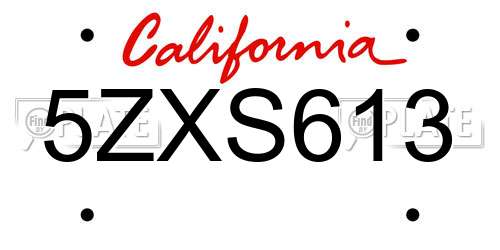 5ZXS613 California License Plate