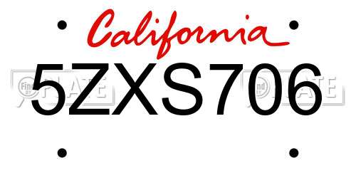 5ZXS706 California License Plate
