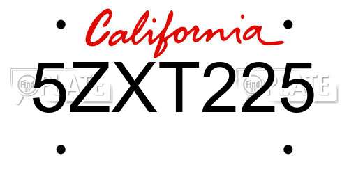 5ZXT225 California License Plate