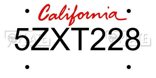 5ZXT228 California License Plate