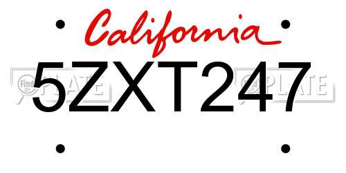 5ZXT247 California License Plate