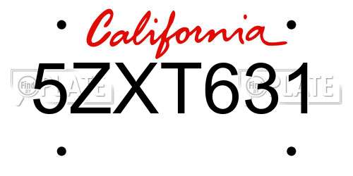 5ZXT631 California License Plate