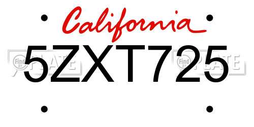 5ZXT725 California License Plate
