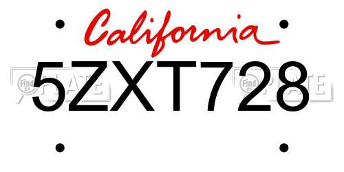 5ZXT728 California License Plate