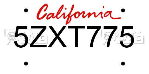5ZXT775 California License Plate