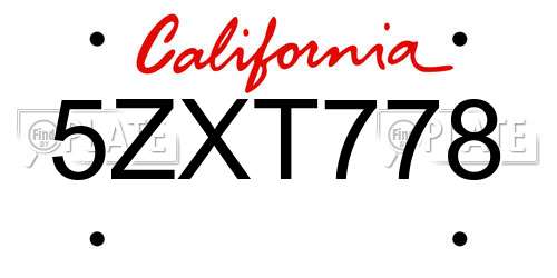 5ZXT778 California License Plate