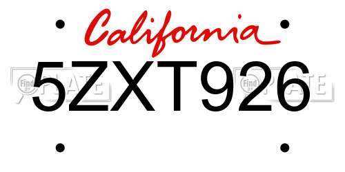 5ZXT926 California License Plate