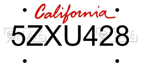 5ZXU428 California License Plate