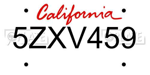 5ZXV459 California License Plate
