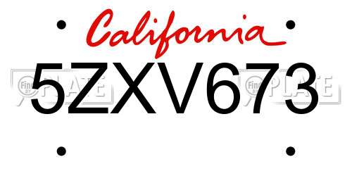 5ZXV673 California License Plate