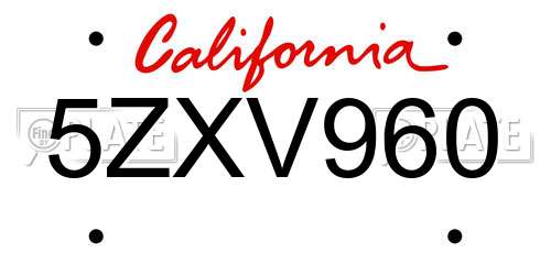 5ZXV960 California License Plate