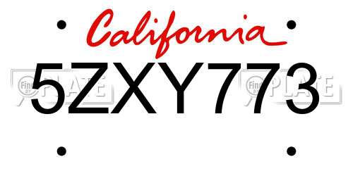 5ZXY773 California License Plate
