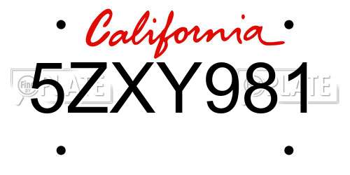 5ZXY981 California License Plate