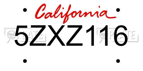 5ZXZ116 California License Plate
