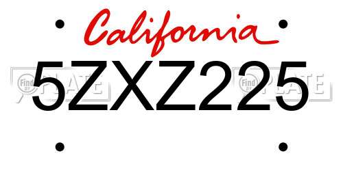 5ZXZ225 California License Plate