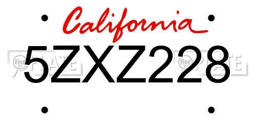 5ZXZ228 California License Plate