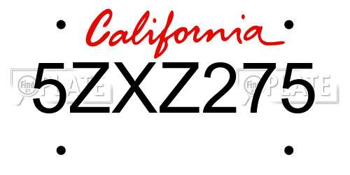 5ZXZ275 California License Plate