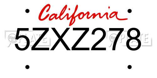 5ZXZ278 California License Plate