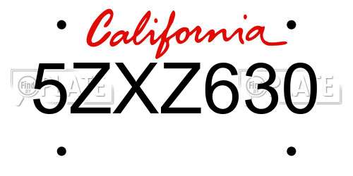 5ZXZ630 California License Plate
