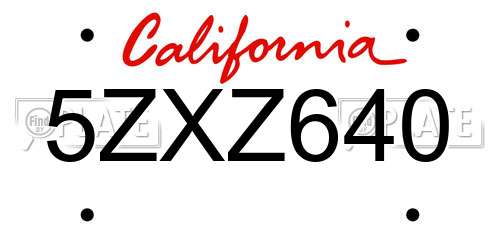 5ZXZ640 California License Plate