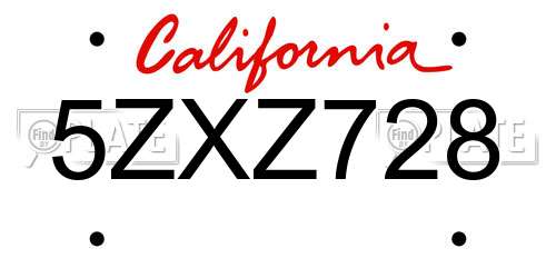 5ZXZ728 California License Plate