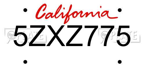 5ZXZ775 California License Plate