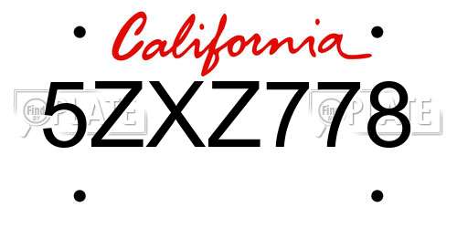 5ZXZ778 California License Plate