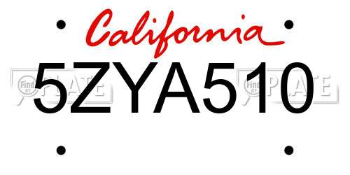 5ZYA510 California License Plate