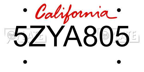 5ZYA805 California License Plate