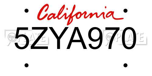 5ZYA970 California License Plate