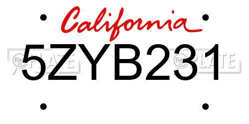 5ZYB231 California License Plate