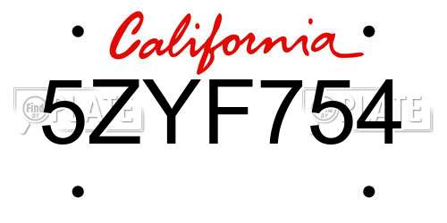 5ZYF754 California License Plate