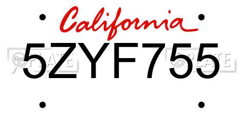 5ZYF755 California License Plate