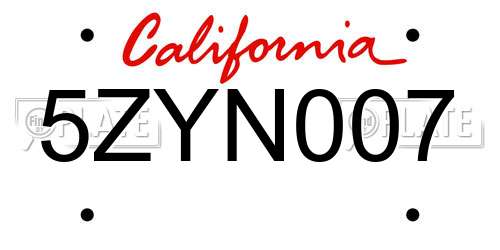 5ZYN007 California License Plate