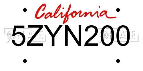 5ZYN200 California License Plate