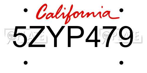 5ZYP479 California License Plate
