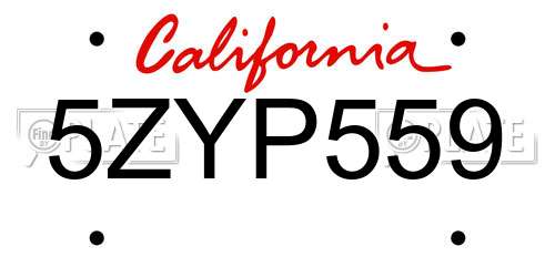 5ZYP559 California License Plate