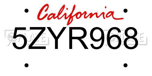5ZYR968 California License Plate