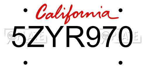 5ZYR970 California License Plate
