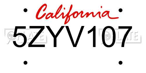5ZYV107 California License Plate