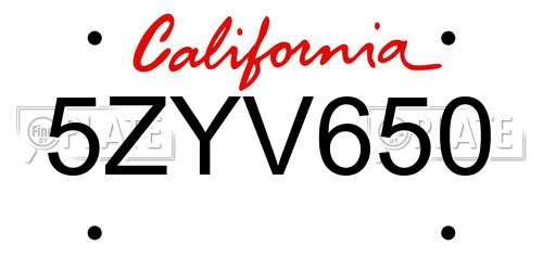 5ZYV650 California License Plate
